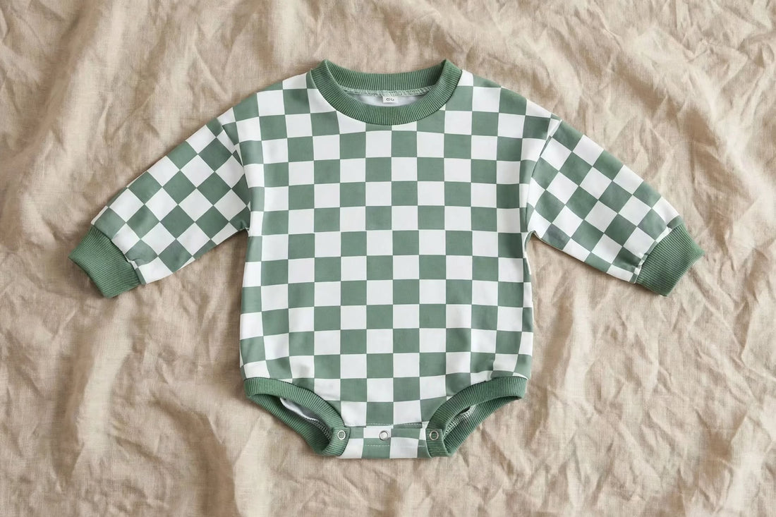 Body Bébé Damier - Manches Longues et Coupe Ample
