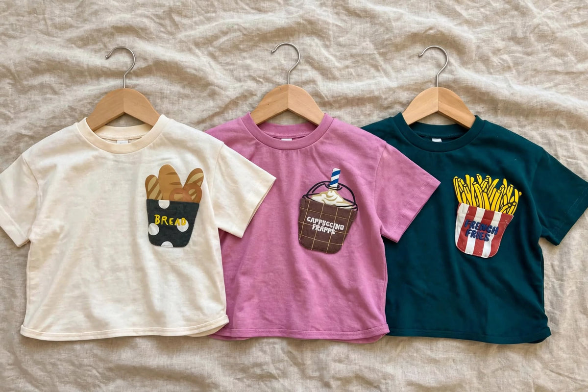 T-Shirt Enfant à Poche Motif Gourmand - Pain, Frappé ou Frites