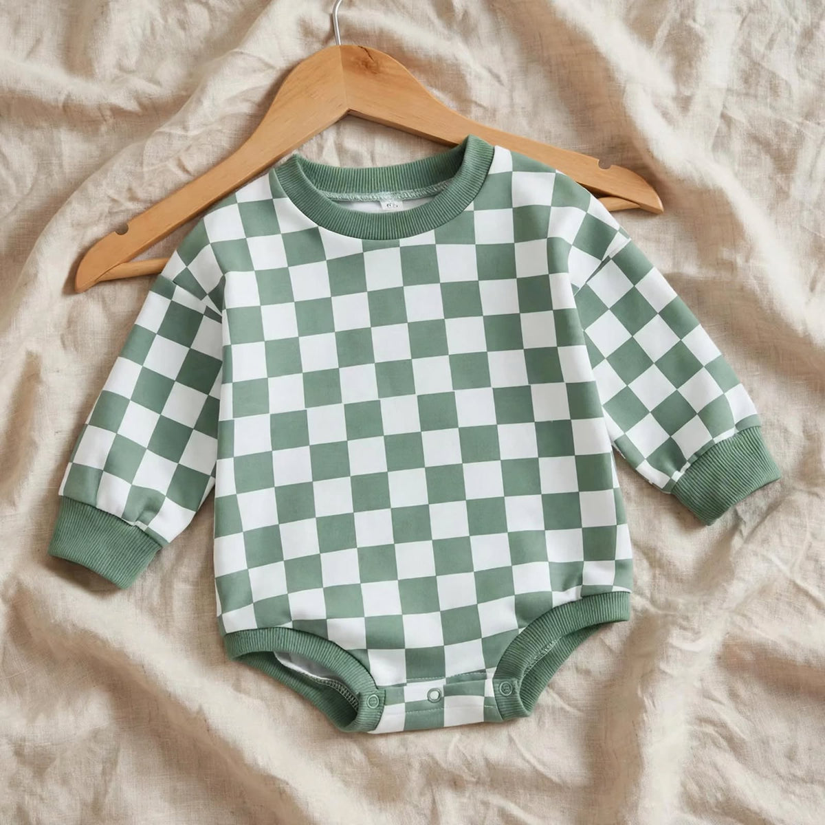 Body Bébé Damier - Manches Longues et Coupe Ample