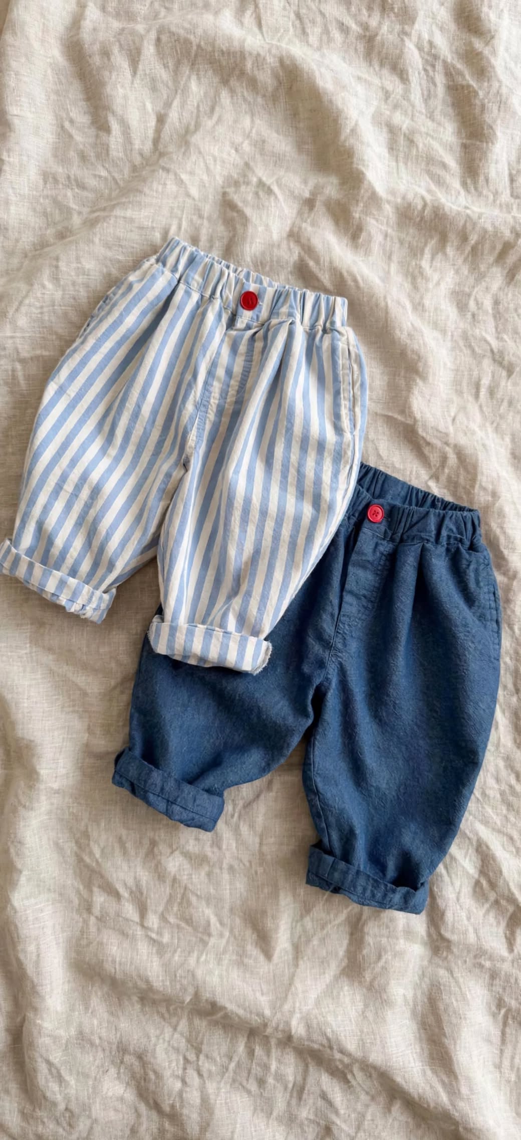 Red Button Pants - Striped Summer Pants Baby 1-6 years | Varenne Kids Club