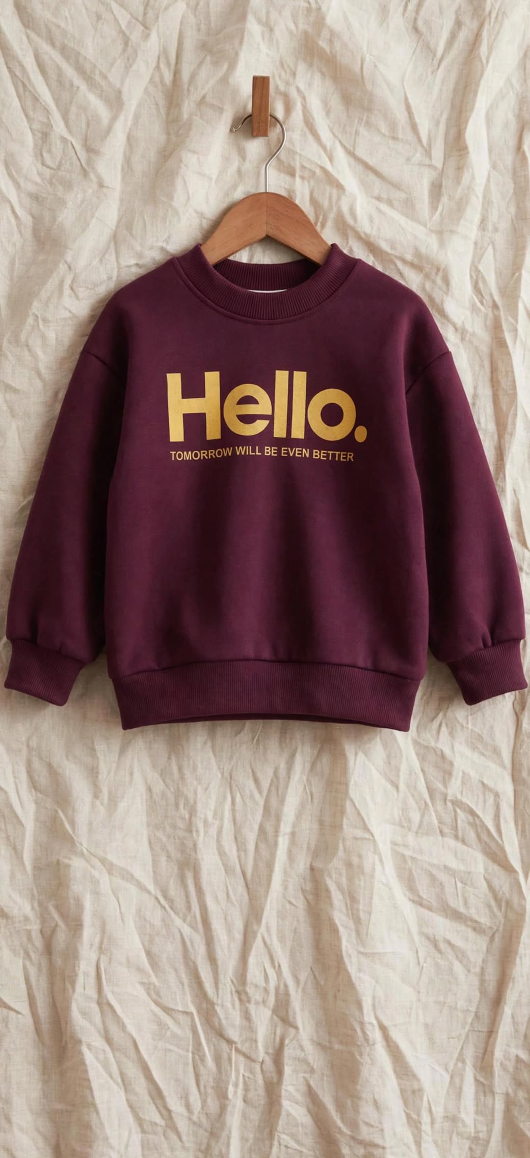 Sweat Enfant Hello. Bordeaux - Coupe Boxy et Manches Longues
