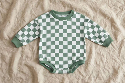Body Bébé Damier - Manches Longues et Coupe Ample