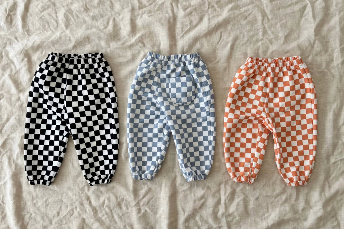 Pantalon Bébé Damier - Coupe Ample et Chevilles Élastiquées