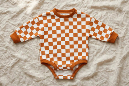 Body Bébé Damier - Manches Longues et Coupe Ample