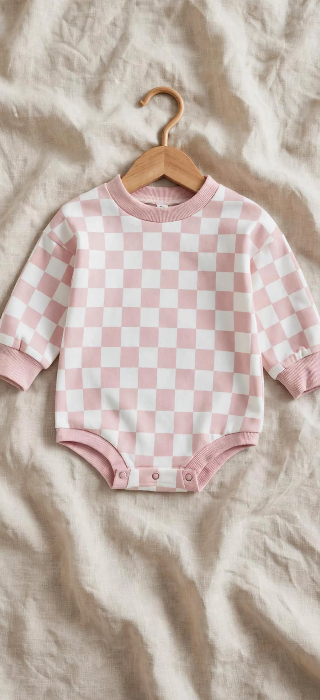 Body Bébé Damier - Manches Longues et Coupe Ample