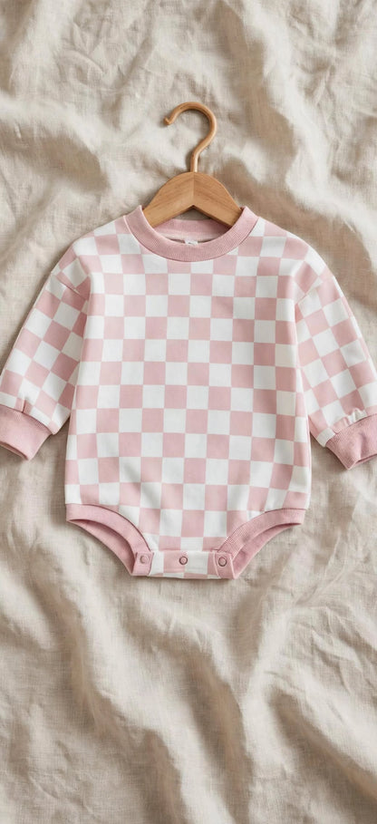 Body Bébé Damier - Manches Longues et Coupe Ample