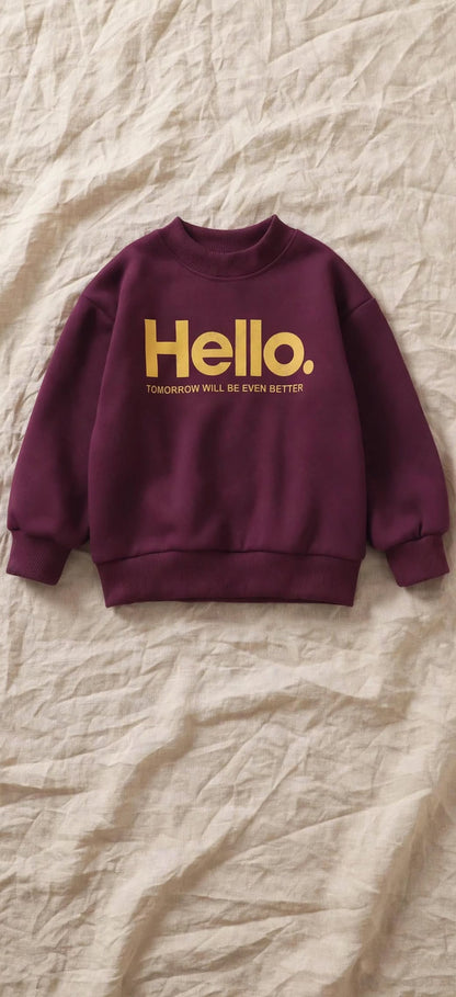 Sweat Enfant Hello. Bordeaux - Coupe Boxy et Manches Longues