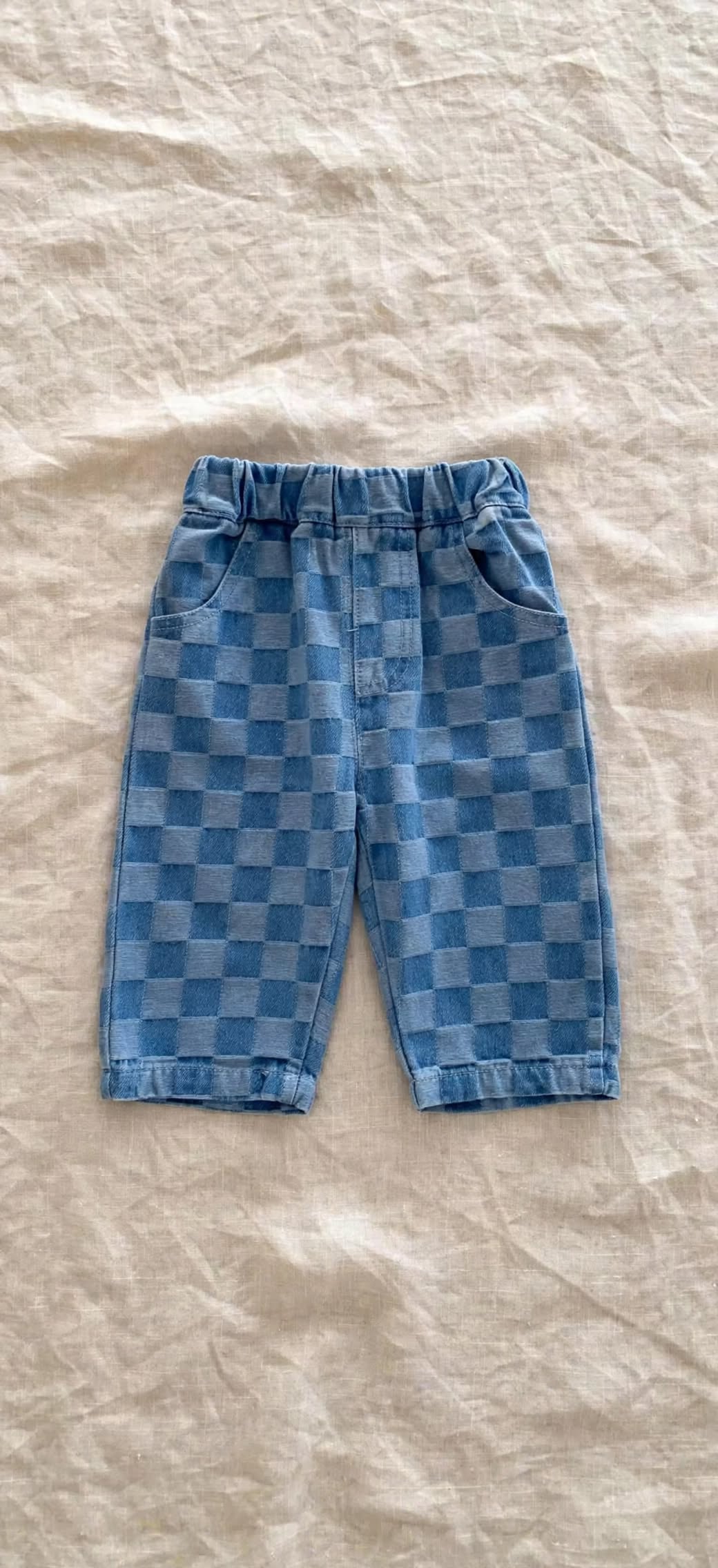 Denim Checkerboard Pants - Wide Check Baby Pants 0-3 years | Varenne Kids Club