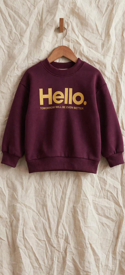 Sweat Enfant Hello. Bordeaux - Coupe Boxy et Manches Longues