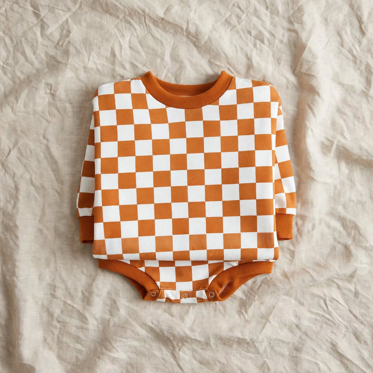 Body Bébé Damier - Manches Longues et Coupe Ample