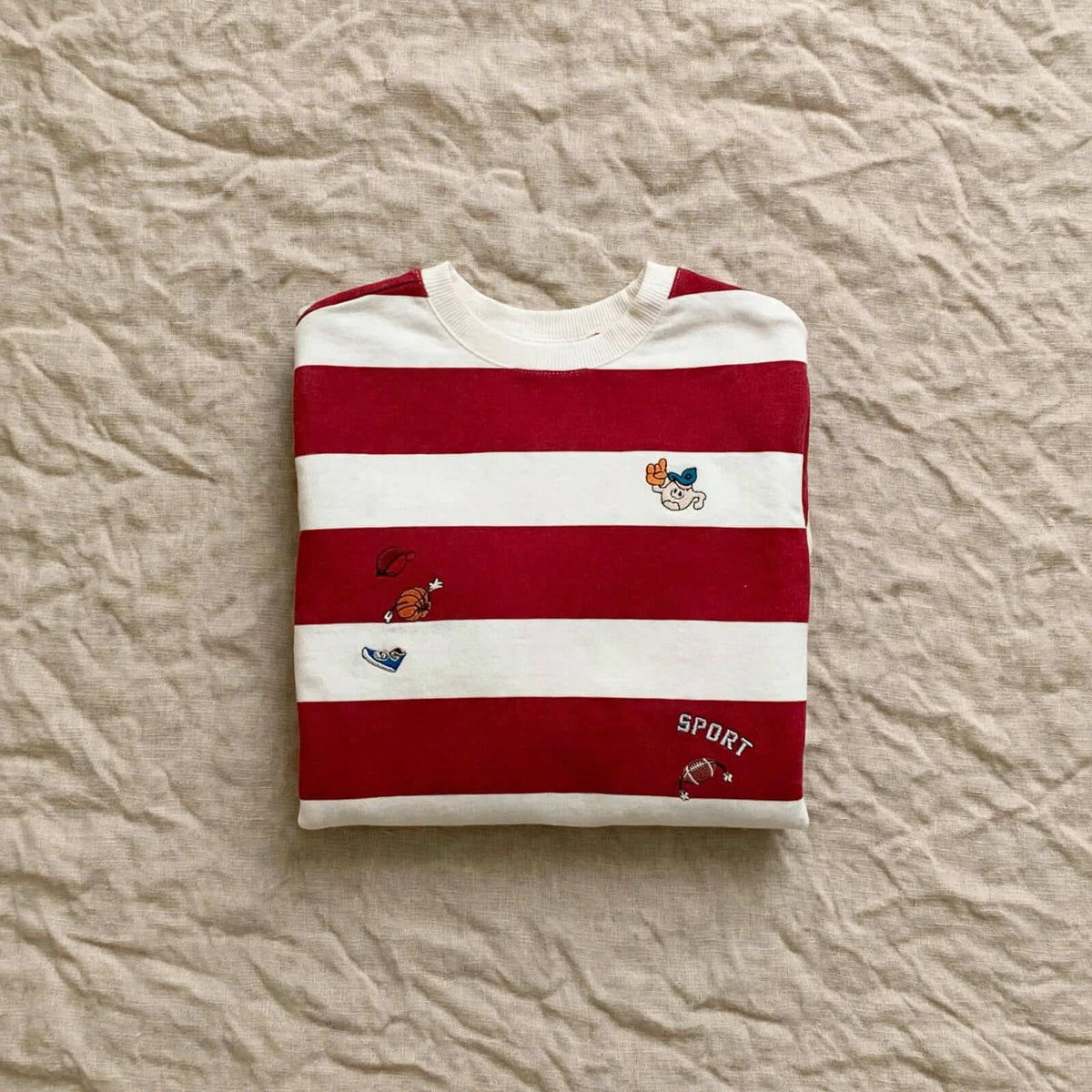 Pull Rayé Garçon Rouge et Blanc - Motifs Sport