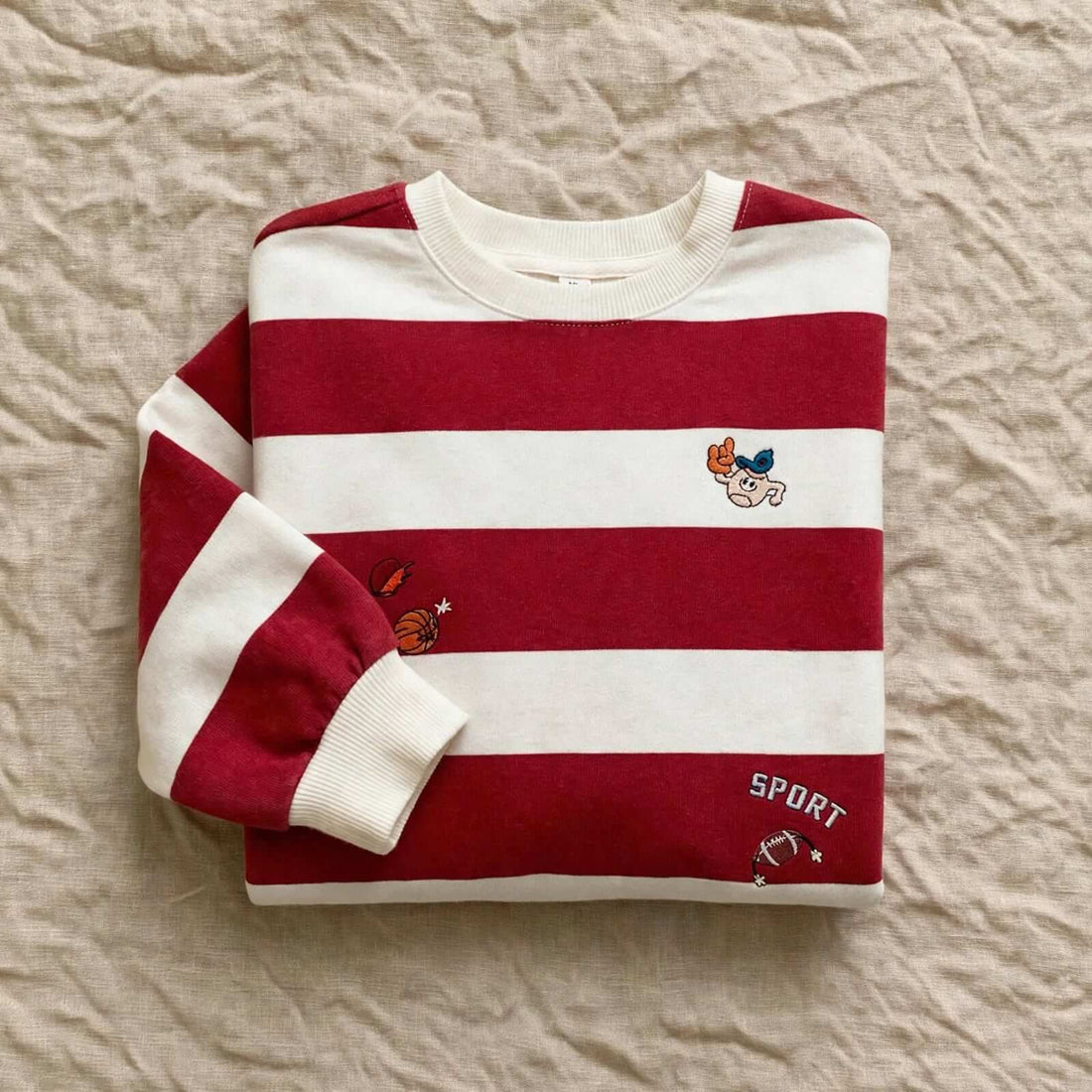 Pull Rayé Garçon Rouge et Blanc - Motifs Sport