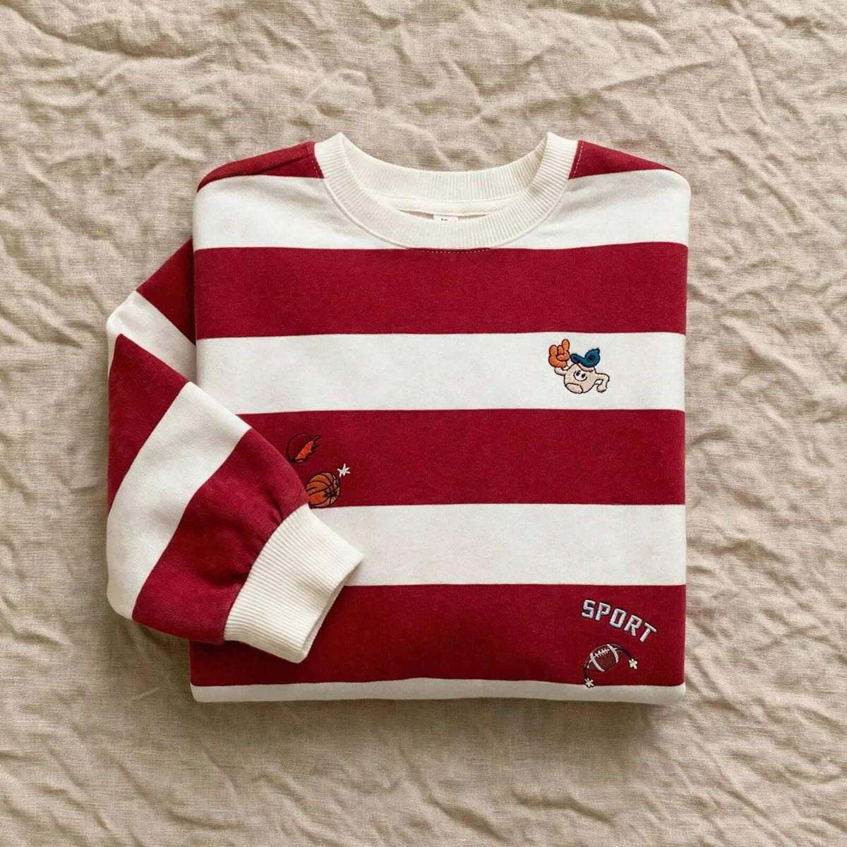 Pull Rayé Garçon Rouge et Blanc - Motifs Sport