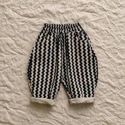 Pantalon Harem Enfant à Zigzags Noir et Écru - 1 à 6 ans