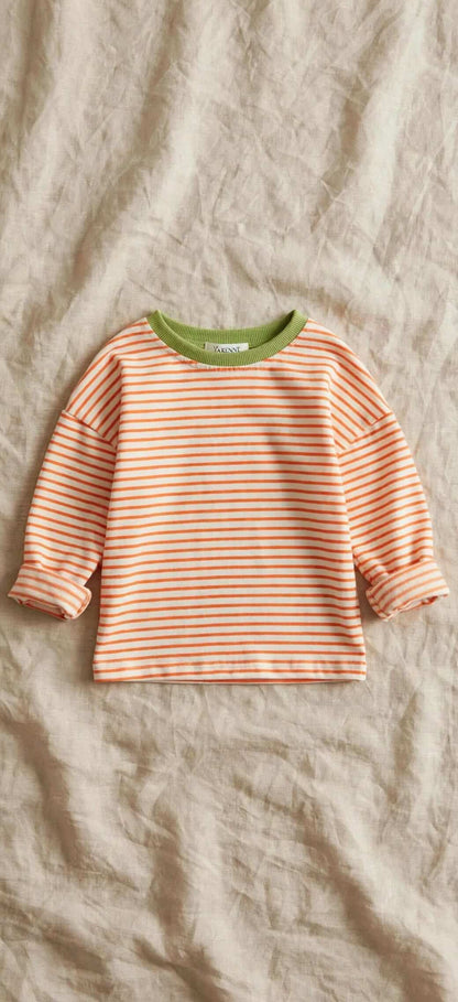 T-Shirt Rayé Enfant Manches Longues - Col Contrastant