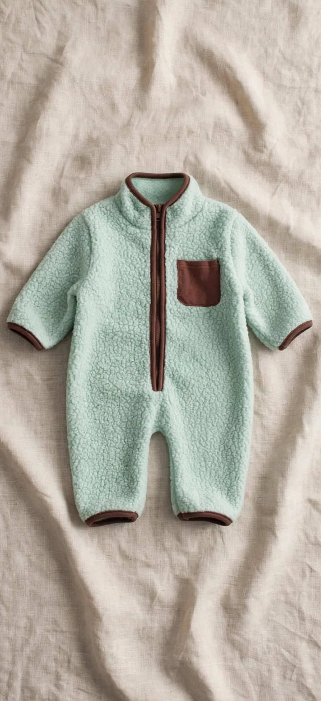 Combinaison Bébé Zippée Aspect Bouclette - Beige, Marron ou Vert