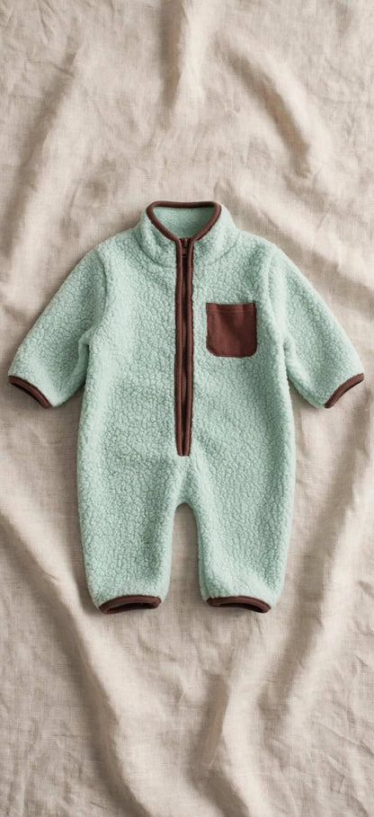 Combinaison Bébé Zippée Aspect Bouclette - Beige, Marron ou Vert
