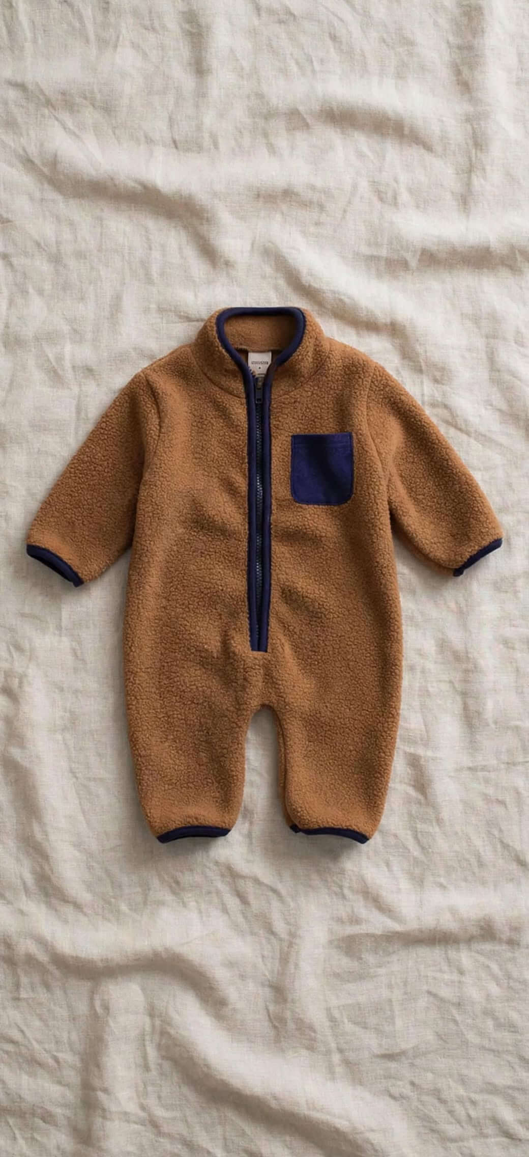 Combinaison Bébé Zippée Aspect Bouclette - Beige, Marron ou Vert