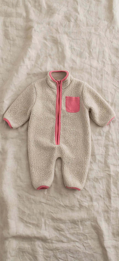 Combinaison Bébé Zippée Aspect Bouclette - Beige, Marron ou Vert
