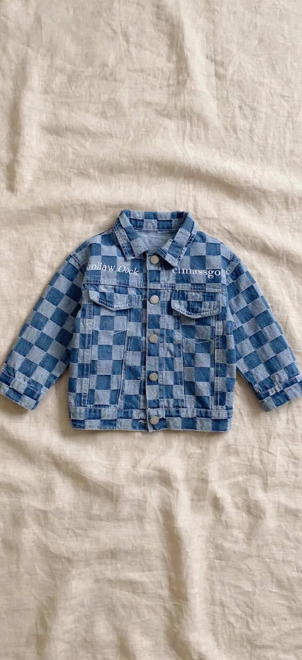 Veste en Jean Enfant à Damier Bleu - Style Coréen
