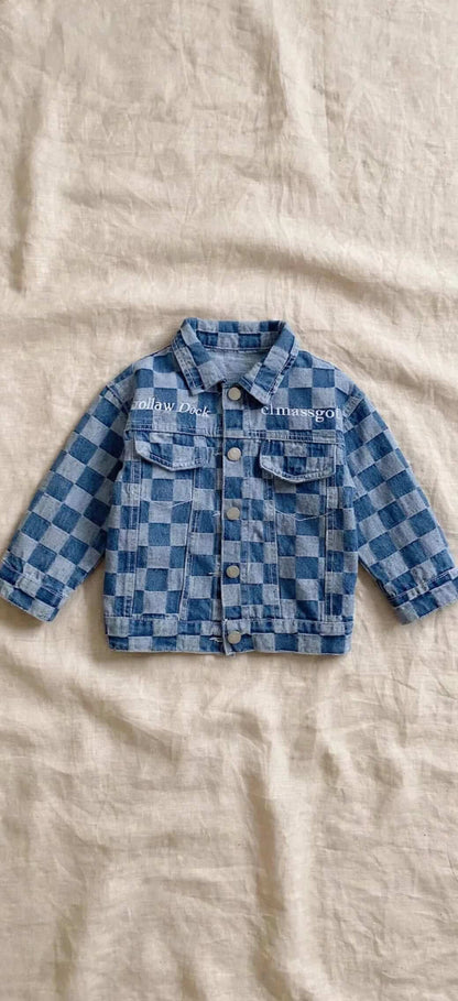 Veste en Jean Enfant à Damier Bleu - Style Coréen