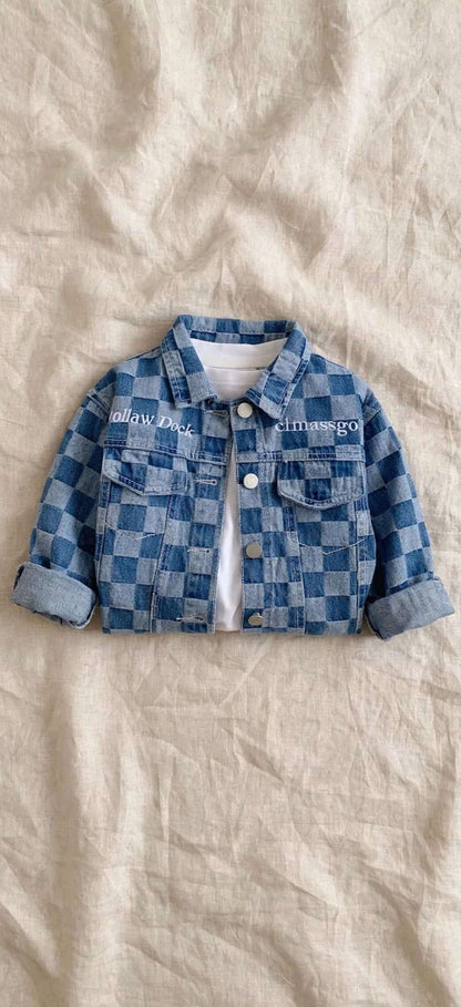Veste en Jean Enfant à Damier Bleu - Style Coréen