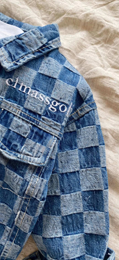 Veste en Jean Enfant à Damier Bleu - Style Coréen