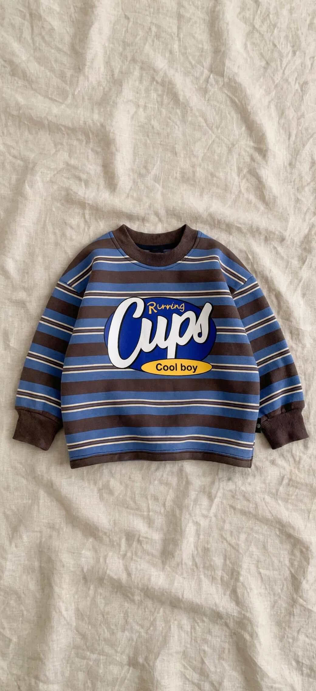 Sweat Rayé Enfant Col Rond - Marron et Bleu