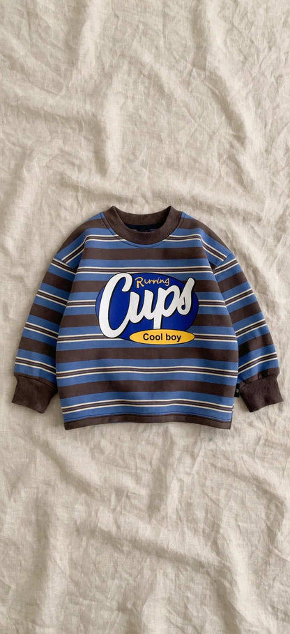 Sweat Rayé Enfant Col Rond - Marron et Bleu