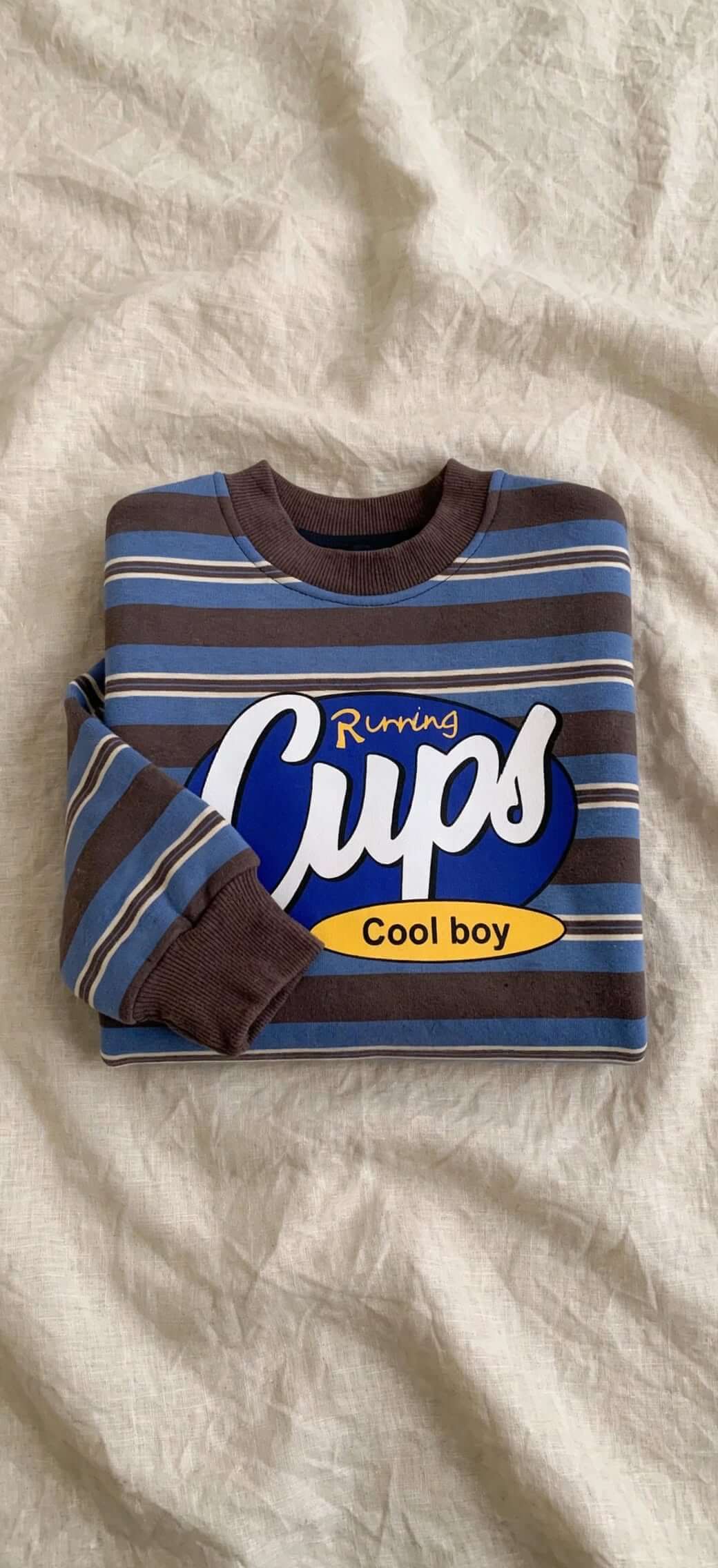Sweat Rayé Enfant Col Rond - Marron et Bleu
