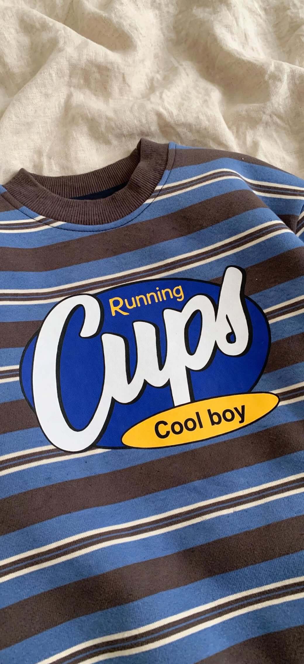 Sweat Rayé Enfant Col Rond - Marron et Bleu