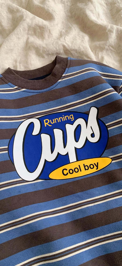Sweat Rayé Enfant Col Rond - Marron et Bleu
