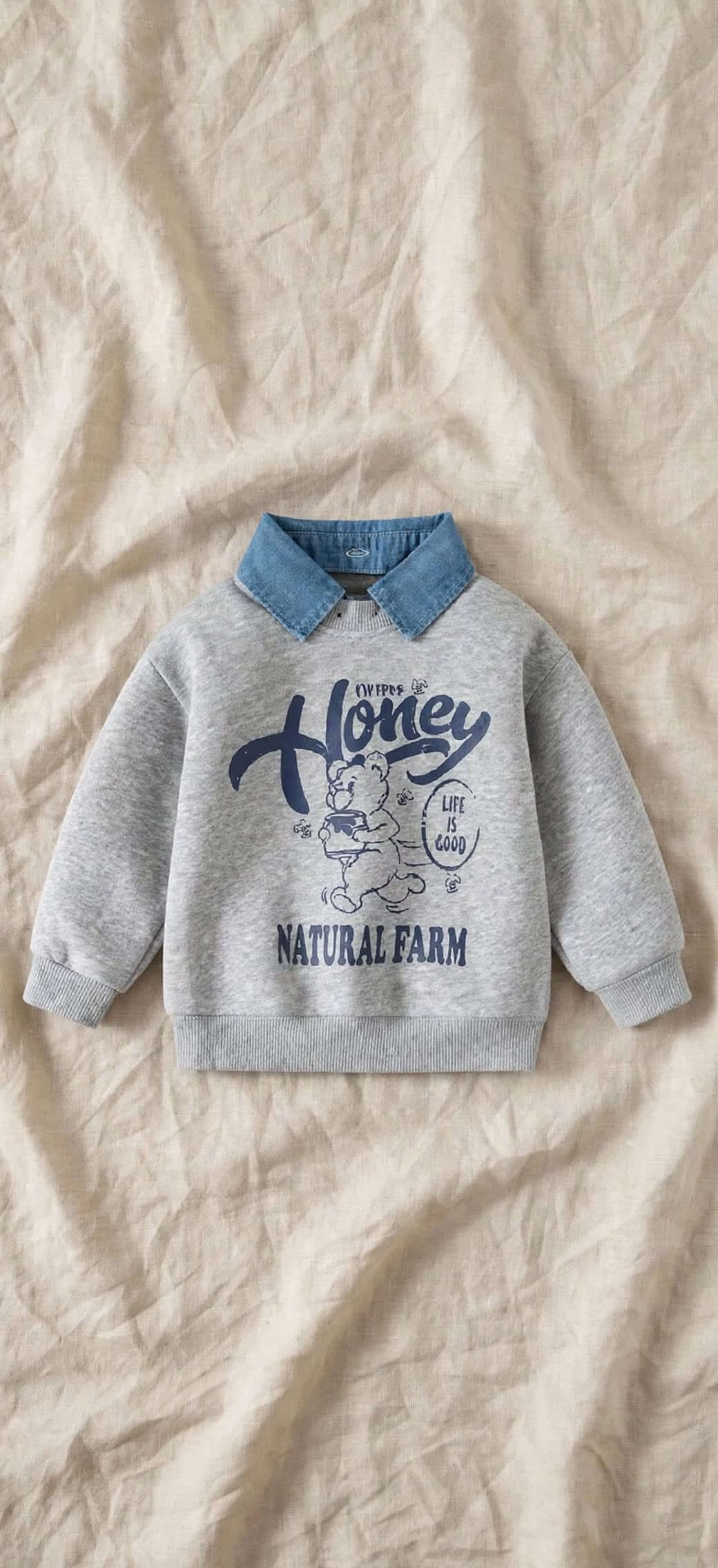 Sweat Col Amovible Garçon - Bleu Marine - Style Coréen
