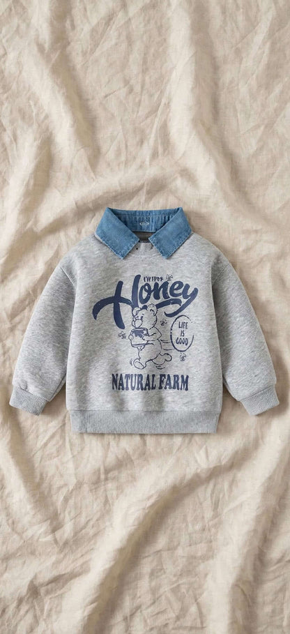 Sweat Col Amovible Garçon - Bleu Marine - Style Coréen