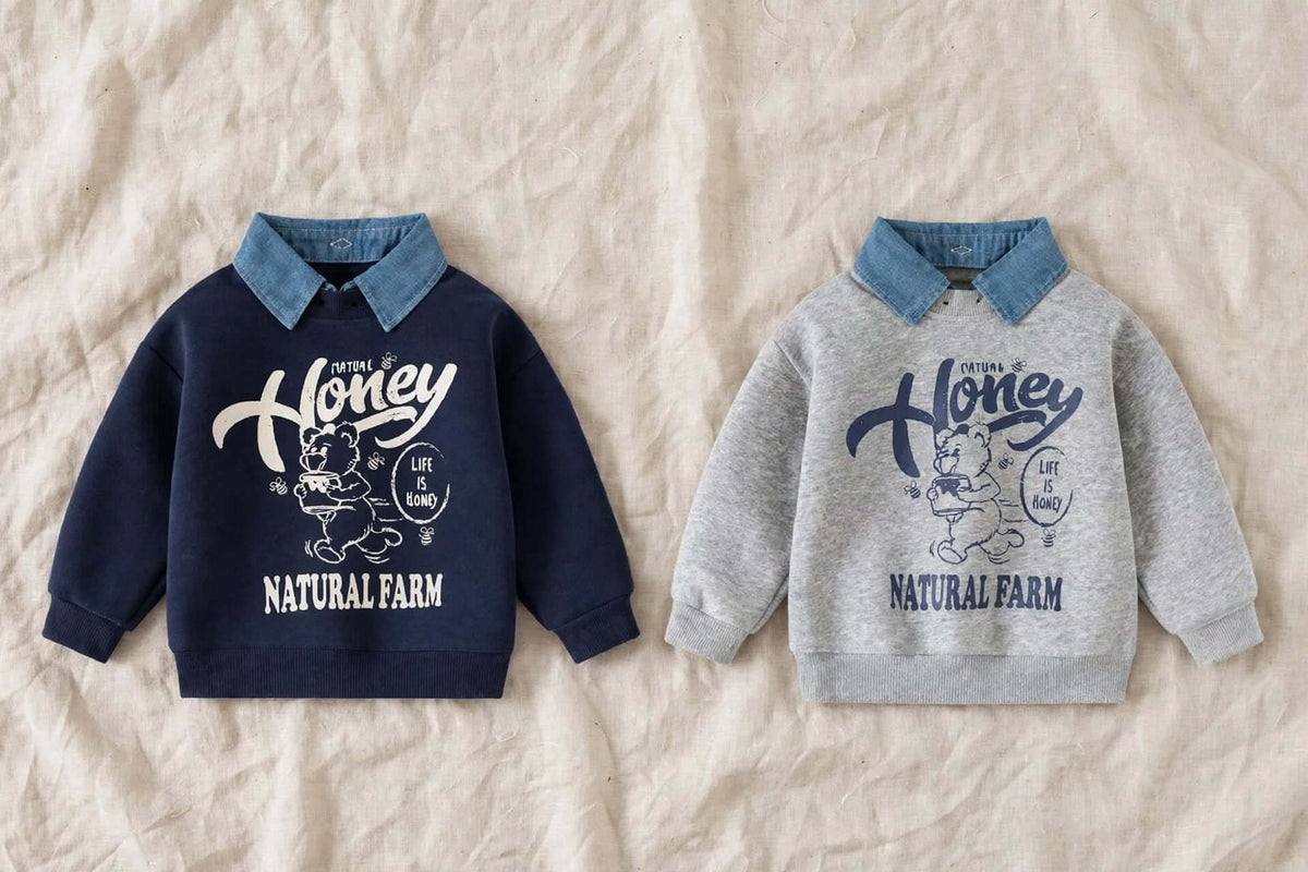Sweat Col Amovible Garçon - Bleu Marine - Style Coréen