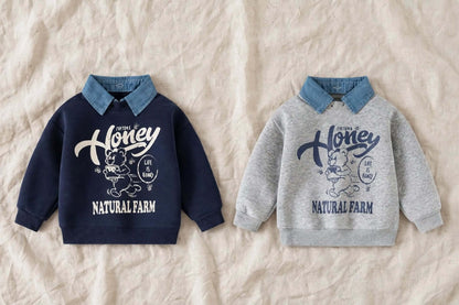 Sweat Col Amovible Garçon - Bleu Marine - Style Coréen