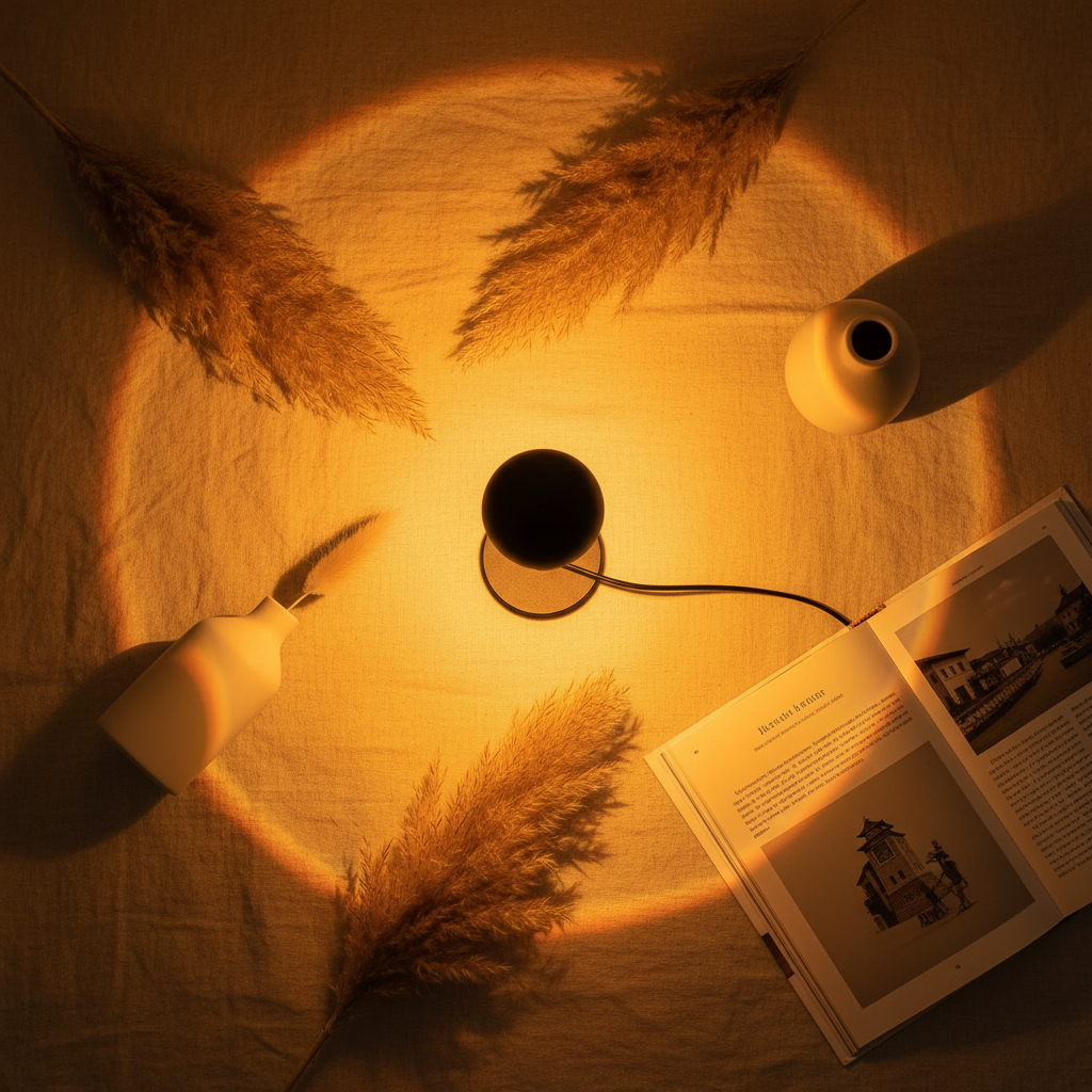 « Lampe effet coucher de soleil, ambiance de pièce apaisante. »