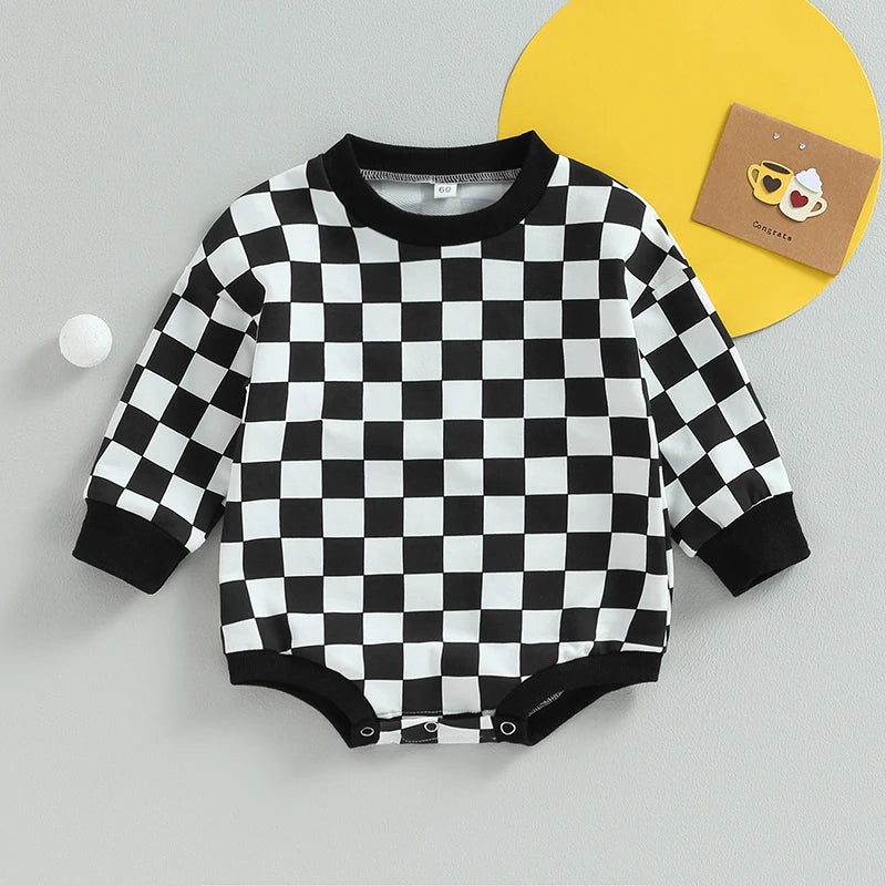 Body Bébé Damier - Manches Longues et Coupe Ample