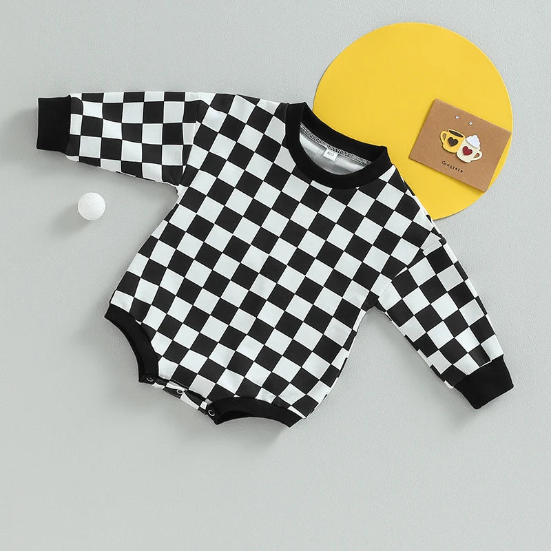 Body Bébé Damier - Manches Longues et Coupe Ample
