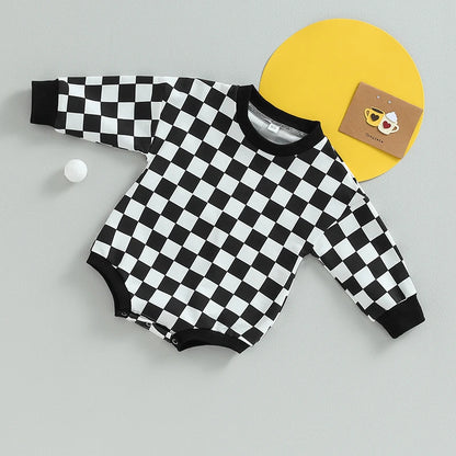 Body Bébé Damier - Manches Longues et Coupe Ample